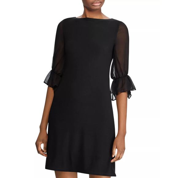 Lauren Ralph Lauren Ruffled Georgette-Sleeve Shift Dress Black Size 2 - Picture 1 of 5
